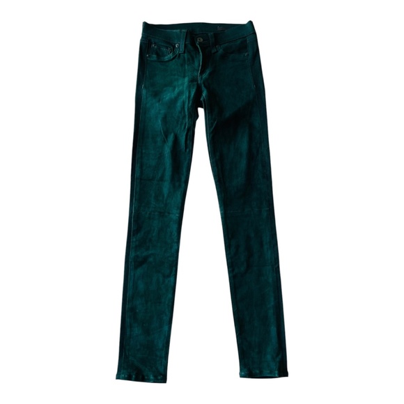Rag & Bone Jean Hyde Skinny Lambs Leather Suede Green Teal Blue Green size 24 - Picture 2 of 12